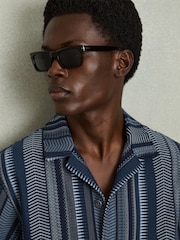 Reiss Navy Archer Aztec-Stripe Cuban-Collar Shirt - Image 4 of 7