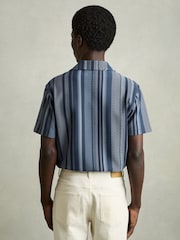 Reiss Navy Archer Aztec-Stripe Cuban-Collar Shirt - Image 5 of 7