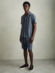 Reiss Navy Archer Aztec-Stripe Cuban-Collar Shirt - Image 6 of 7