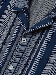 Reiss Navy Archer Aztec-Stripe Cuban-Collar Shirt - Image 7 of 7