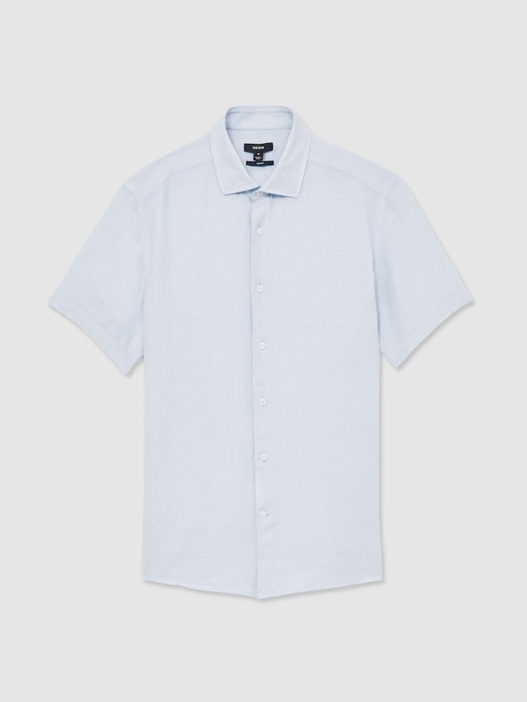 Reiss Pale Blue Holiday Linen Short-Sleeve Shirt - Image 2 of 6