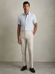 Reiss Pale Blue Holiday Linen Short-Sleeve Shirt - Image 3 of 6