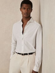 Reiss White Hayes Cotton-Jersey Stripe-Jacquard Shirt - Image 1 of 7