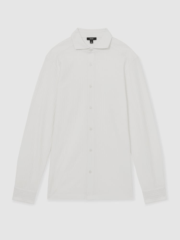 Reiss White Hayes Cotton-Jersey Stripe-Jacquard Shirt - Image 2 of 7