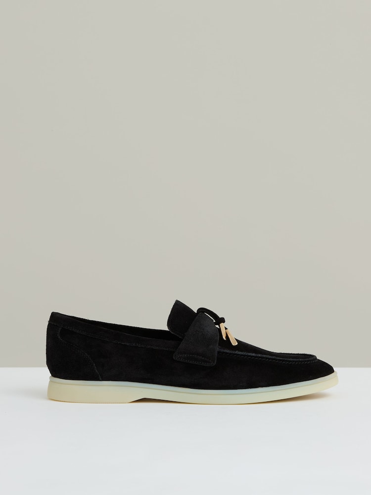 Reiss Black Price Suede Slip On Tassel Loafers - Image 1 of 5 Reiss Black Price Suede Slip On Tassel Loafers - Image 1 of 5