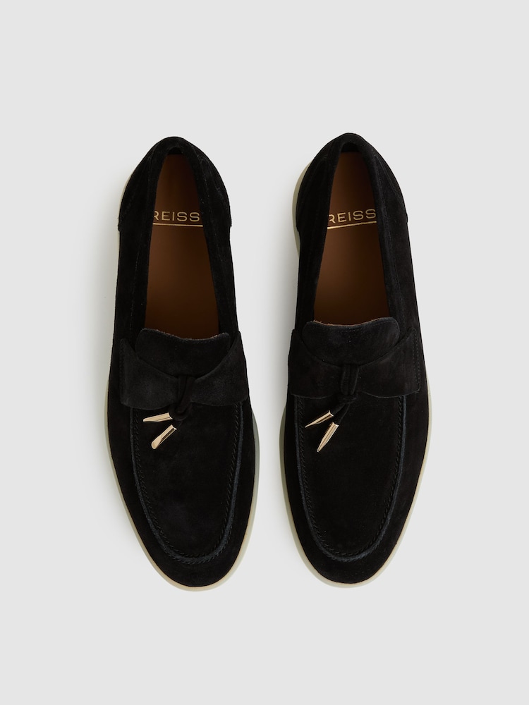 Reiss Black Price Suede Slip On Tassel Loafers - Image 2 of 5