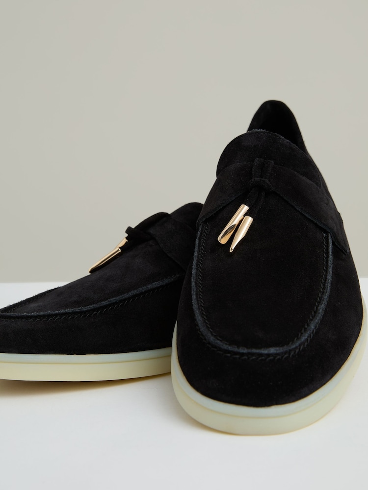 Reiss Black Price Suede Slip On Tassel Loafers - Image 5 of 5