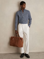 Reiss Airforce Blue Queens Linen Button-Through Shirt - Image 5 of 7