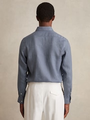 Reiss Airforce Blue Queens Linen Button-Through Shirt - Image 6 of 7