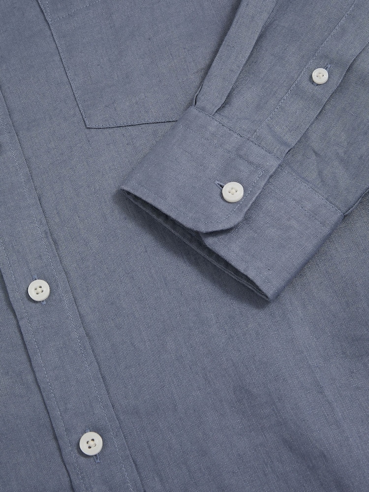 Reiss Airforce Blue Queens Linen Button-Through Shirt - Image 7 of 7