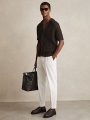Reiss Chocolate Brown Amir Crochet Button-Through Shirt - Image 5 of 7
