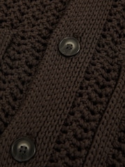 Reiss Chocolate Brown Amir Crochet Button-Through Shirt - Image 7 of 7