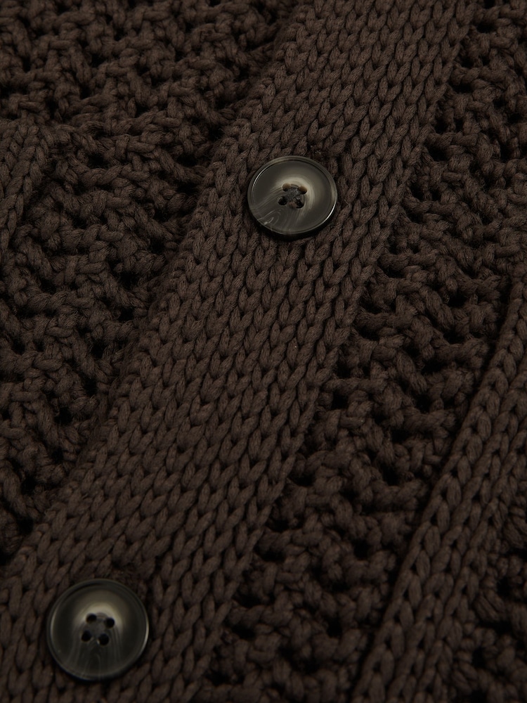 Reiss Chocolate Brown Amir Crochet Button-Through Shirt - Image 7 of 7