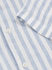 Reiss Soft Blue Herringbone Stripe Holiday Linen Short-Sleeve Shirt - Image 6 of 6