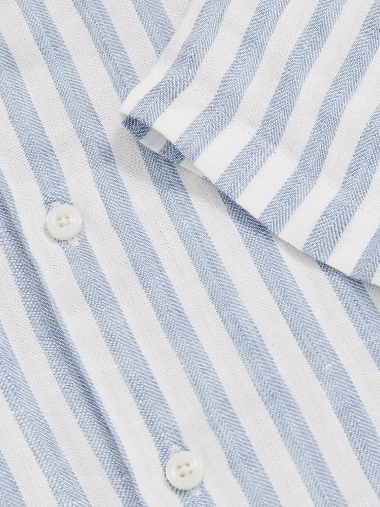 Reiss Soft Blue Herringbone Stripe Holiday Linen Short-Sleeve Shirt - Image 6 of 6