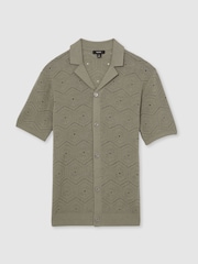 Reiss Sage Green Royce Pointelle Button-Through Shirt - Image 2 of 6