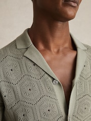 Reiss Sage Green Royce Pointelle Button-Through Shirt - Image 4 of 6