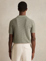 Reiss Sage Green Royce Pointelle Button-Through Shirt - Image 5 of 6