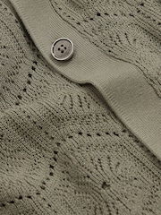 Reiss Sage Green Royce Pointelle Button-Through Shirt - Image 6 of 6