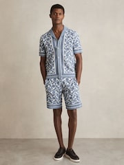 Reiss Soft Blue/White Vounder Abstract-Pattern Towelling Shorts - Image 1 of 6
