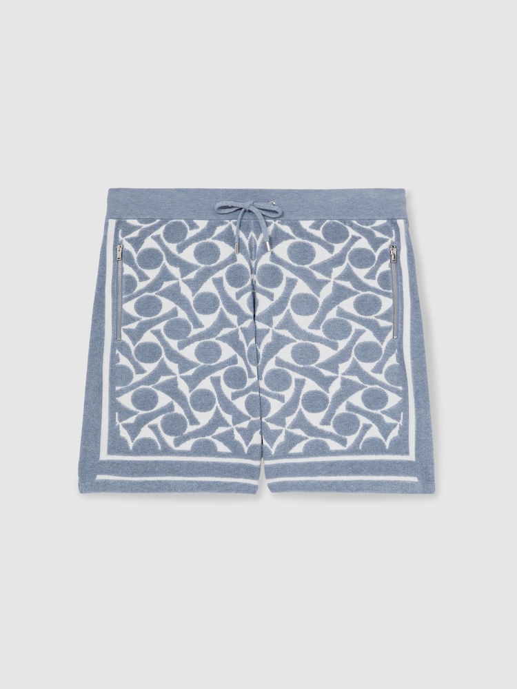 Reiss Soft Blue/White Vounder Abstract-Pattern Towelling Shorts - Image 2 of 6