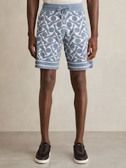 Reiss Soft Blue/White Vounder Abstract-Pattern Towelling Shorts - Image 3 of 6