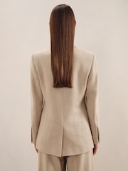 Reiss Neutral Devon Petite Linen-Blend Double-Breasted Suit Jacket - Image 5 of 8