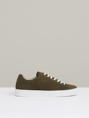 Reiss Olive Green Finley Nubuck-Leather Low-Top Trainers - Image 1 of 5