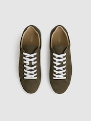 Reiss Olive Green Finley Nubuck-Leather Low-Top Trainers - Image 3 of 5