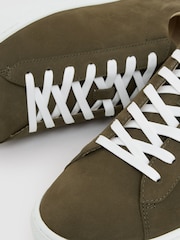 Reiss Olive Green Finley Nubuck-Leather Low-Top Trainers - Image 4 of 5