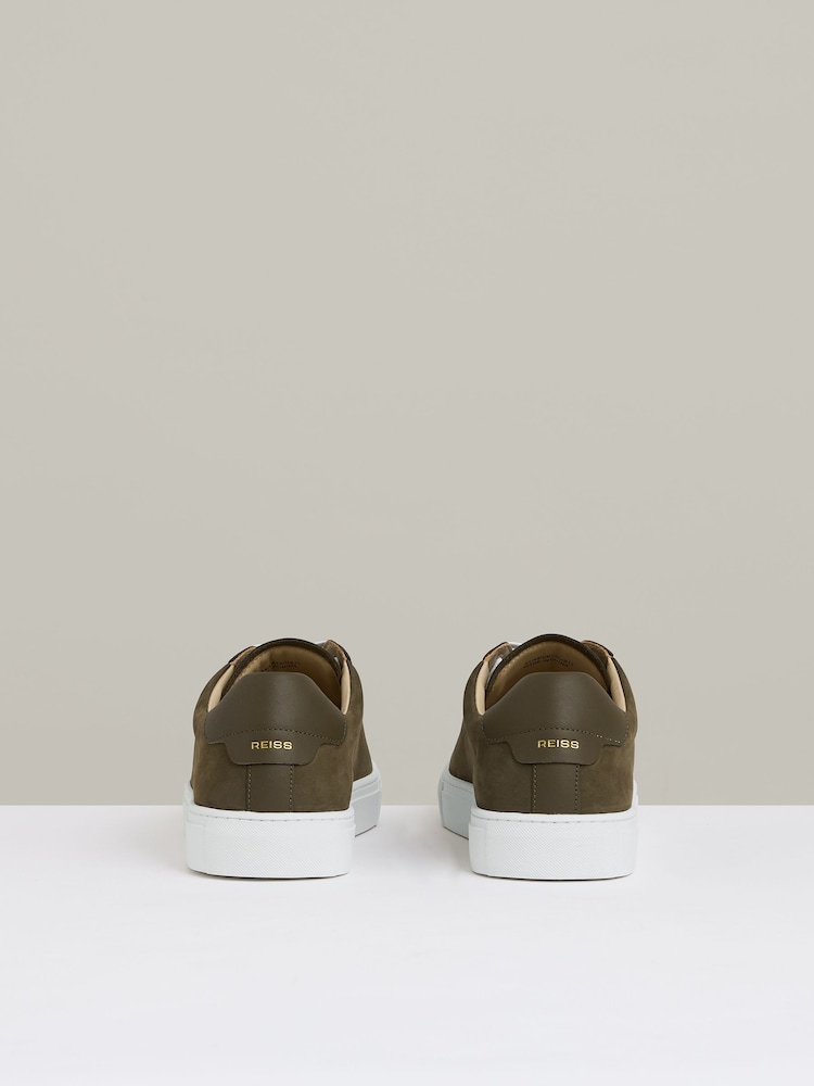 Reiss Olive Green Finley Nubuck-Leather Low-Top Trainers - Image 5 of 5