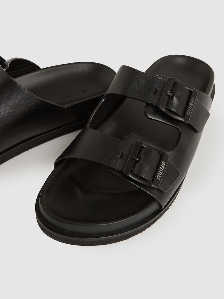 Reiss Black Philip Leather Double-Strap Sandals - Image 5 of 5