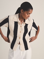 Reiss Black/Ivory Clive Reiss | Les 100 Ciels Stripe Knit Shirt - Image 1 of 6