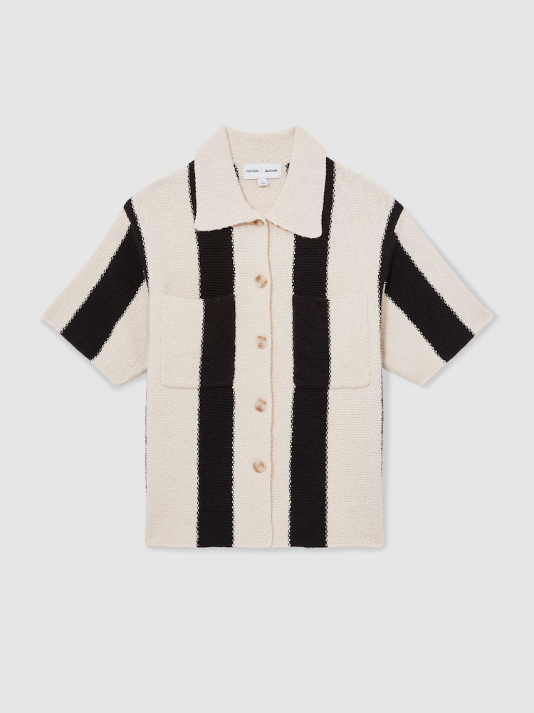 Reiss Black/Ivory Clive Reiss | Les 100 Ciels Stripe Knit Shirt - Image 2 of 6