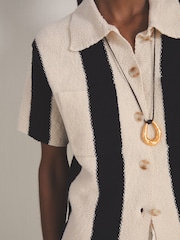 Reiss Black/Ivory Clive Reiss | Les 100 Ciels Stripe Knit Shirt - Image 4 of 6
