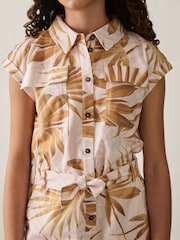 Reiss Multi Zoey Cotton-Linen Palm-Print Playsuit - Image 1 of 4
