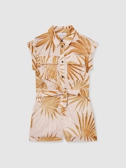 Reiss Multi Zoey Cotton-Linen Palm-Print Playsuit - Image 2 of 4