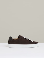 Reiss Dark Chocolate Brown Finley Nubuck Nubuck-Leather Low-Top Trainers - Image 1 of 5