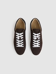 Reiss Dark Chocolate Brown Finley Nubuck Nubuck-Leather Low-Top Trainers - Image 3 of 5