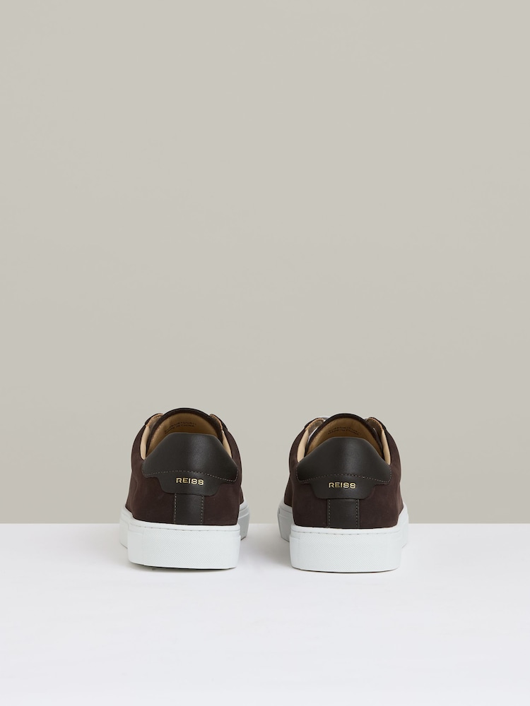 Reiss Dark Chocolate Brown Finley Nubuck Nubuck-Leather Low-Top Trainers - Image 5 of 5