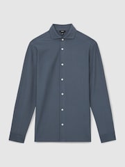 Reiss Airforce Blue Hayes Cotton-Jersey Stripe-Jacquard Shirt - Image 2 of 6