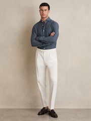 Reiss Airforce Blue Hayes Cotton-Jersey Stripe-Jacquard Shirt - Image 3 of 6