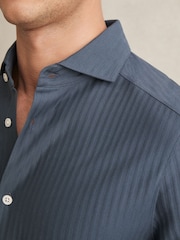 Reiss Airforce Blue Hayes Cotton-Jersey Stripe-Jacquard Shirt - Image 4 of 6
