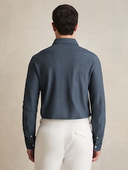 Reiss Airforce Blue Hayes Cotton-Jersey Stripe-Jacquard Shirt - Image 5 of 6