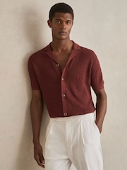 Brick Red - Reiss Royce Pointelle Button Through Shirt - Image 1 of 6