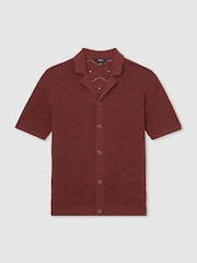 Brick Red - Reiss Royce Pointelle Button Through Shirt - Image 2 of 6