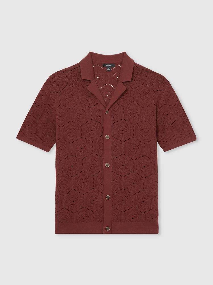Brick Red - Reiss Royce Pointelle Button Through Shirt - Image 2 of 6
