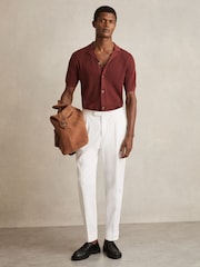 Brick Red - Reiss Royce Pointelle Button Through Shirt - Image 3 of 6