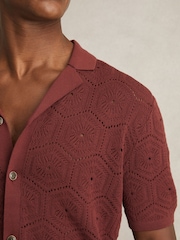 Brick Red - Reiss Royce Pointelle Button Through Shirt - Image 4 of 6