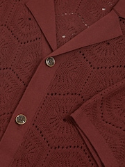 Brick Red - Reiss Royce Pointelle Button Through Shirt - Image 6 of 6